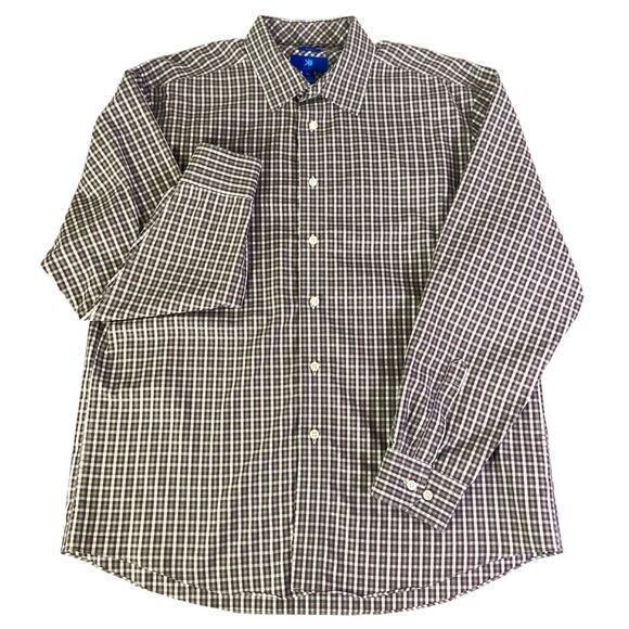 Egara Shirt Mens Button Up Non Iron Brown Gray Plaid Cotton Preppy Work‎ Size XL - Picture 1 of 11